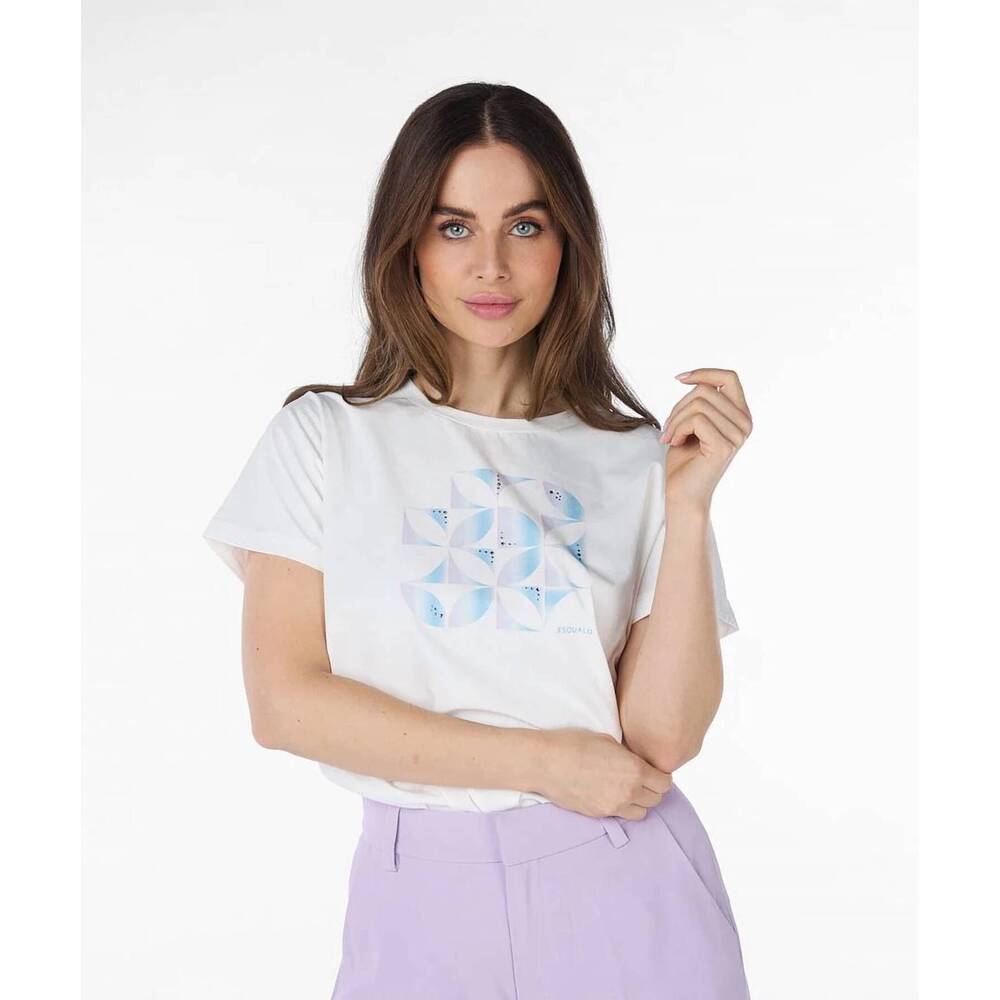 NEW ESQUALO blocks print t-shirt in off white and blue